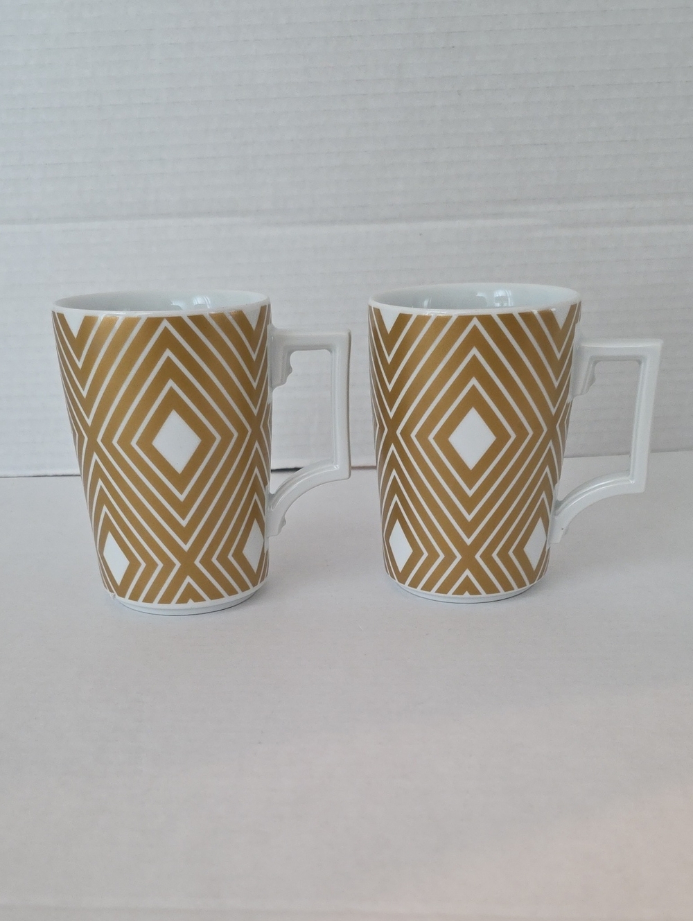 Starbucks Rosanna 2013 Vintage Art Deco White Gold Geometric Diamond Mugs Set